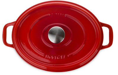 Кастрюля с крышкой чугунная, овальная с эмалированным покрытием, цвет рубин (27 см, 4 л) фото 1