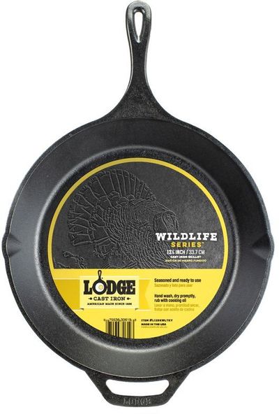 Чугунная сковорода Lodge с логотипом "Индейка" 33,66 см черная чугун фото 1
