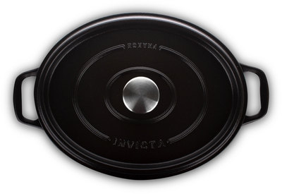 Кастрюля с крышкой чугунная, овальная с эмалированным покрытием, цвет черный (31 см, 6 л) фото 1
